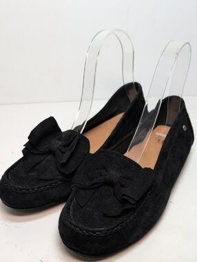 UGG black suede driving Lilliana bow slup on loafers woman's size 6.5 EU 37.5